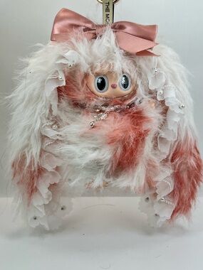 (30) Plush Fur Bunny Bag Charm with Blush Bow